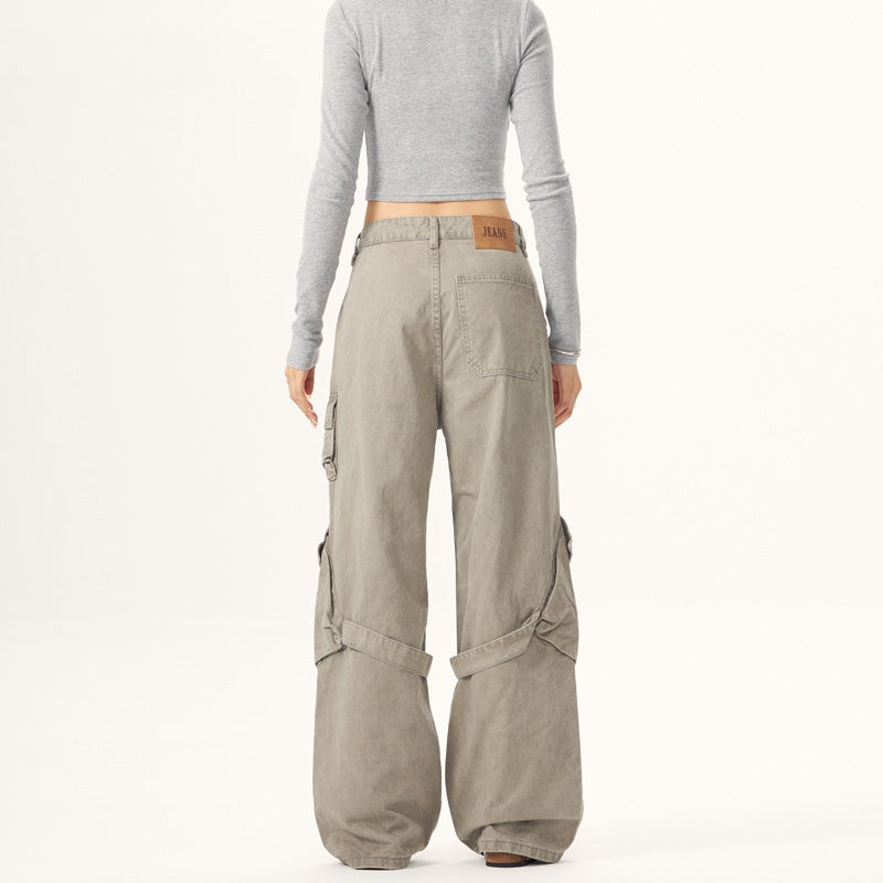 Jiamu Unisex Multi-Pocket Casual Overalls – Vintage High Street Wide Leg Trousers - Image 4