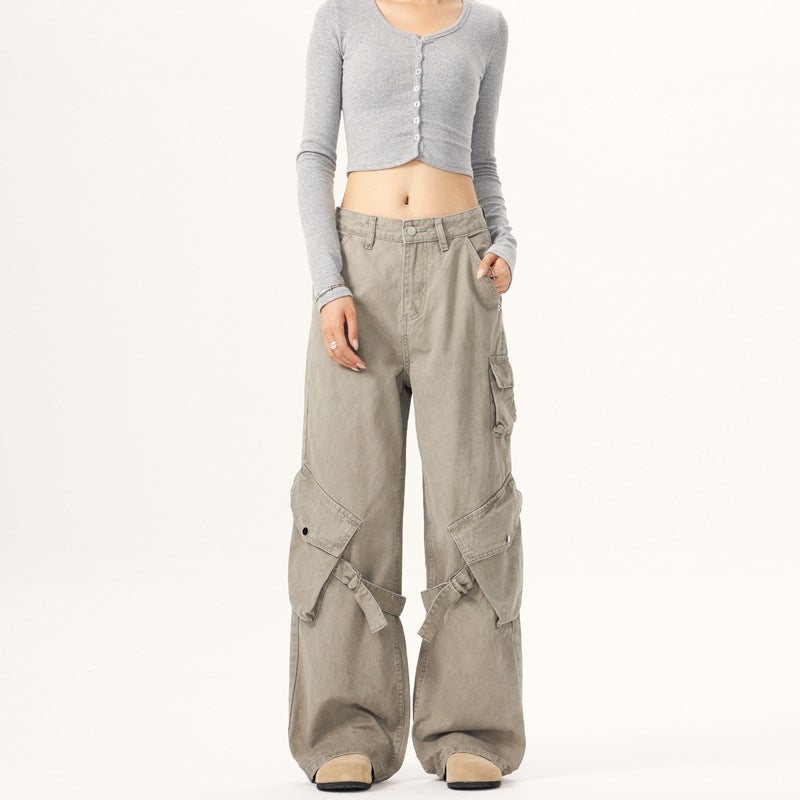 Jiamu Unisex Multi-Pocket Casual Overalls – Vintage High Street Wide Leg Trousers - Image 3