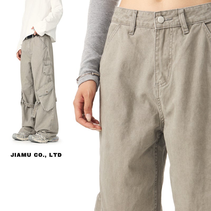 Jiamu Unisex Multi-Pocket Casual Overalls – Vintage High Street Wide Leg Trousers - Image 2