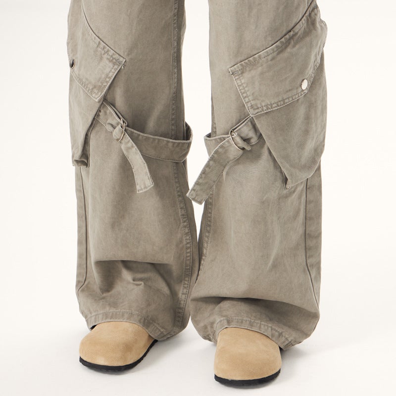 Jiamu Unisex Multi-Pocket Casual Overalls – Vintage High Street Wide Leg Trousers - Image 5