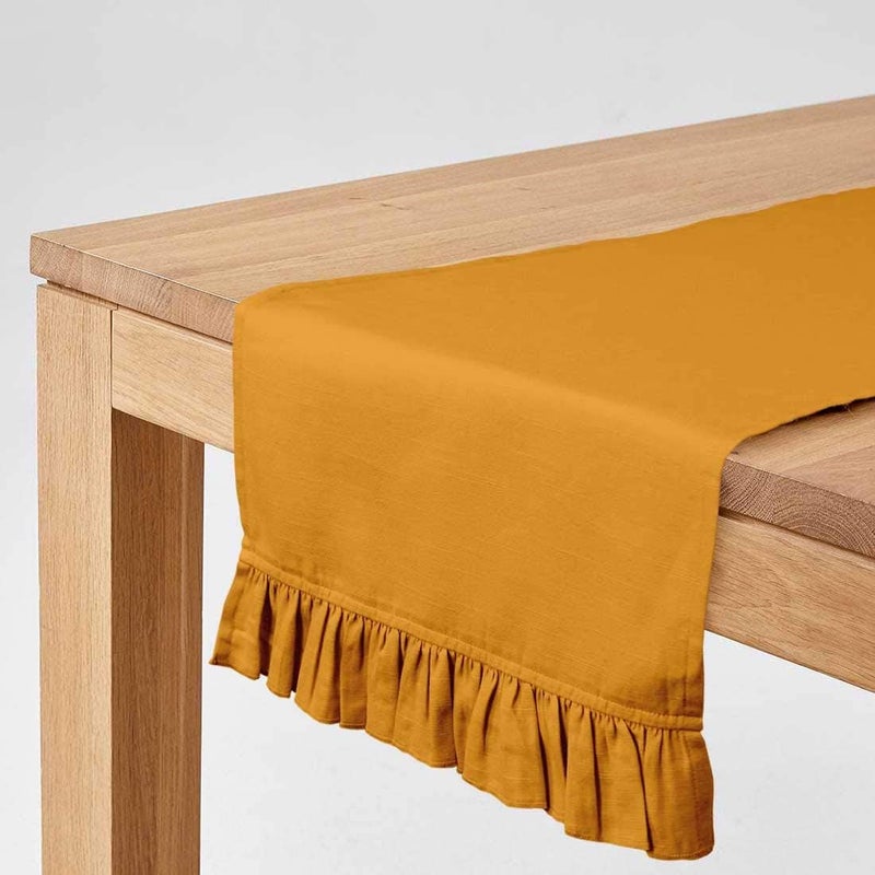 Vargottam Mustard Yellow Home Decor Washable Dining Table Cotton Slub Table Runner Home Table Linen Layout-14 x 120 Inch - Image 2