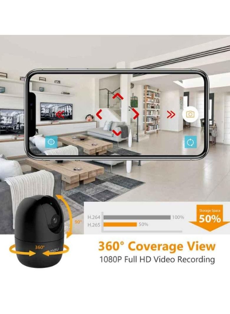 IMOU 1080P FHD 360 Degree Security Camera (Black)，Up to 256GB SD Card Support, Privacy Mode，Alexa Google Assistant，AI Human Detection，2-Way Audio Night Vision Ranger2 Black  - Image 5