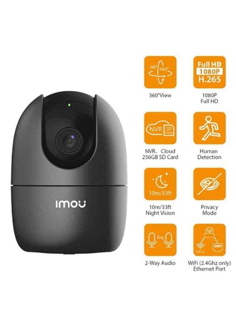IMOU 1080P FHD 360 Degree Security Camera (Black)，Up to 256GB SD Card Support, Privacy Mode，Alexa Google Assistant，AI Human Detection，2-Way Audio Night Vision Ranger2 Black  - Image 3