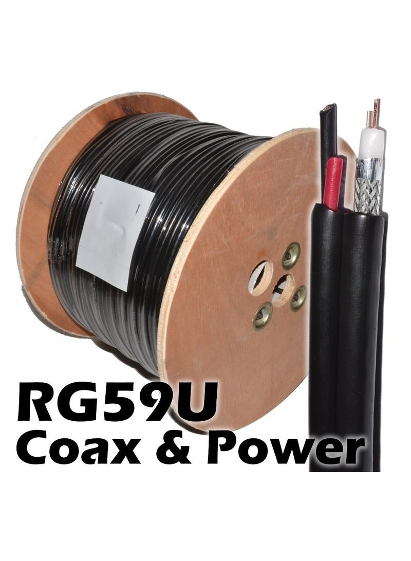 بكرة كابل RG59+2 محوري مع سلك طاقة – 100 متر، أسود CCA CCS لكاميرات المراقبة