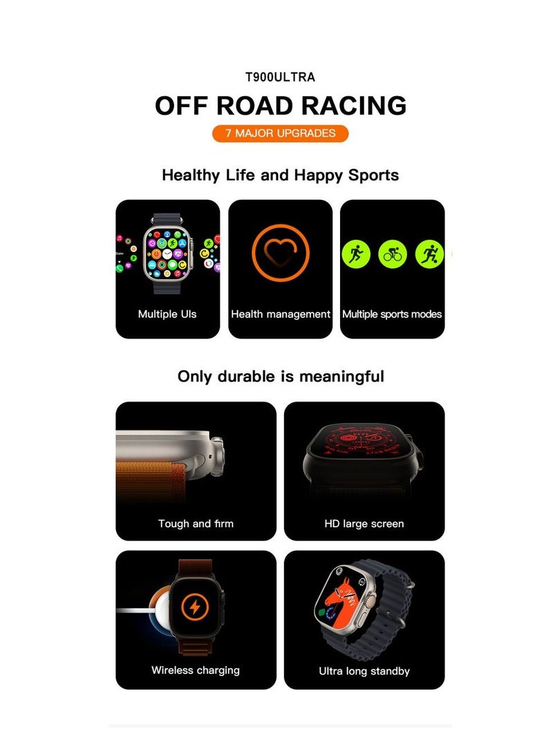 AROAQ - 220.0 mAh T900 Ultra Wireless Charging New Features Super Fast New Smart Watch Orange Orange - Image 1
