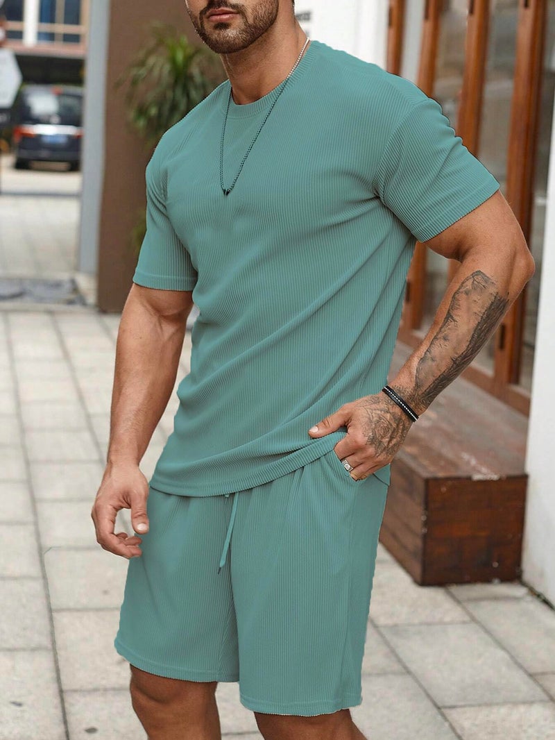 SMOWKLY Men's Premium Hosiery Cotton Blend Pyjama Set || Stylish Round Neck T-Shirt and Shorts || Casual Night Suit Wear Set for Man (1166_MTNS_RM_M) - Image 4