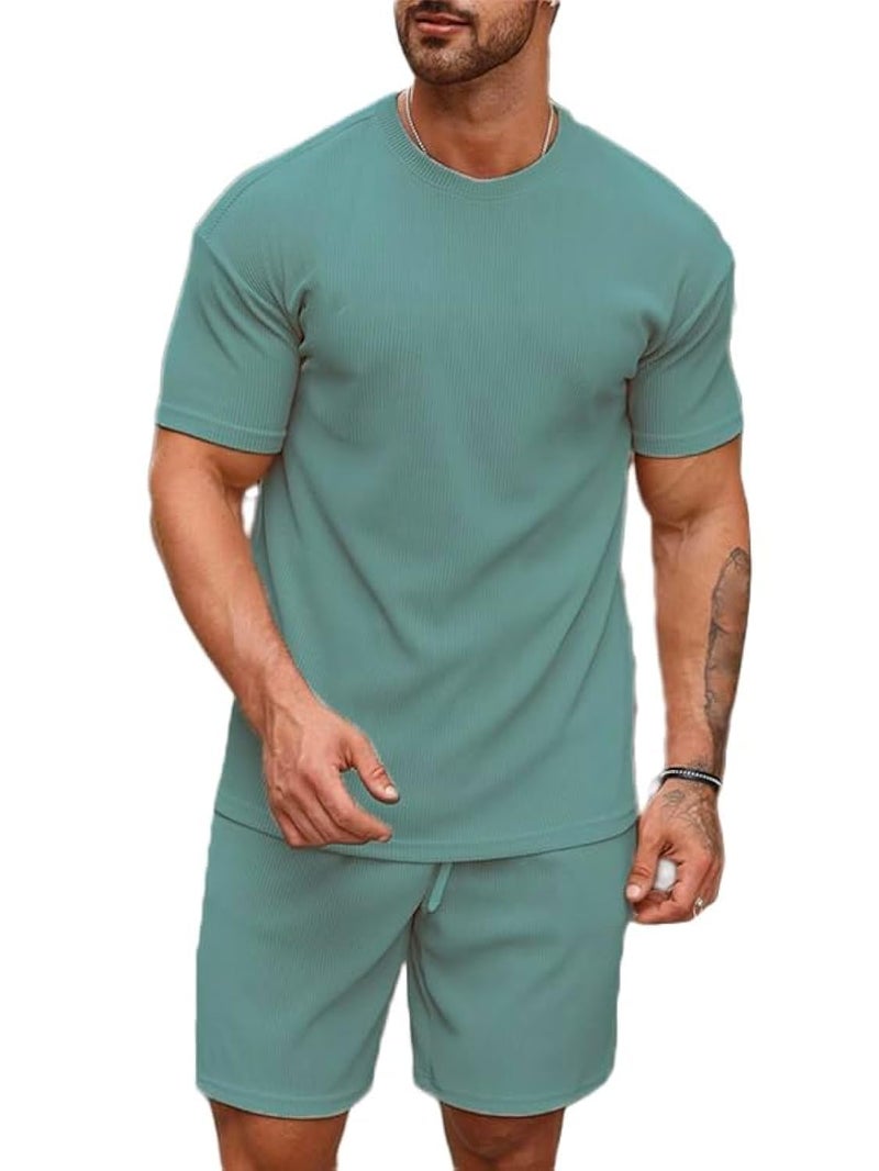 SMOWKLY Men's Premium Hosiery Cotton Blend Pyjama Set || Stylish Round Neck T-Shirt and Shorts || Casual Night Suit Wear Set for Man (1166_MTNS_RM_M) - Image 1