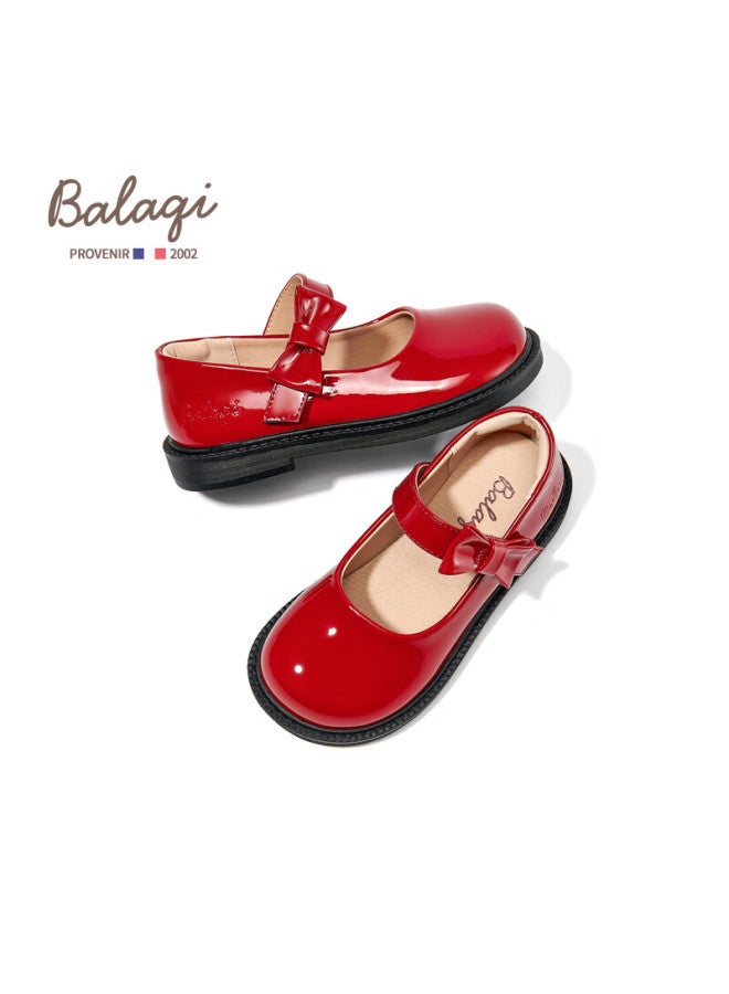 Balaqi Children's Leather Shoes Girls Spring Autumn Glossy Classic Performance School Shoes Bl3308 Red Size 30 - Image 2