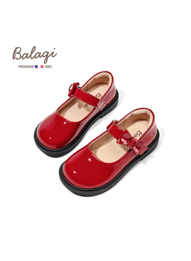 Balaqi Children's Leather Shoes Girls Spring Autumn Glossy Classic Performance School Shoes Bl3308 Red Size 30 - Image 3