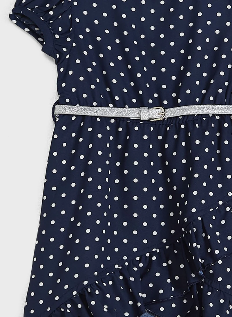 Nautinati Girls Navy Blue White Polka Print Dress