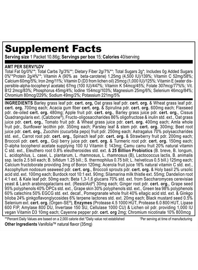 Vibrant Health , Green Vibrance Packets, Travel-Friendly Vegan Superfood Powder, 15 Packets - Image 2