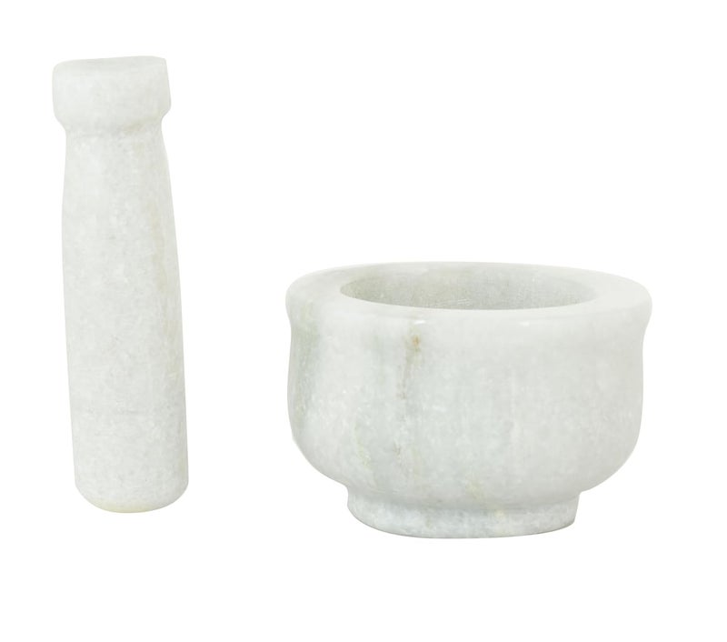 OGGN Mortar Pestle Set Imam Dasta Natural Stone Okhli Spice Mixer Kharal Kitchen Khalbatta Masher Ginger Garlic Crusher Masala Kutni for Cooking White Okhali Large - Image 4