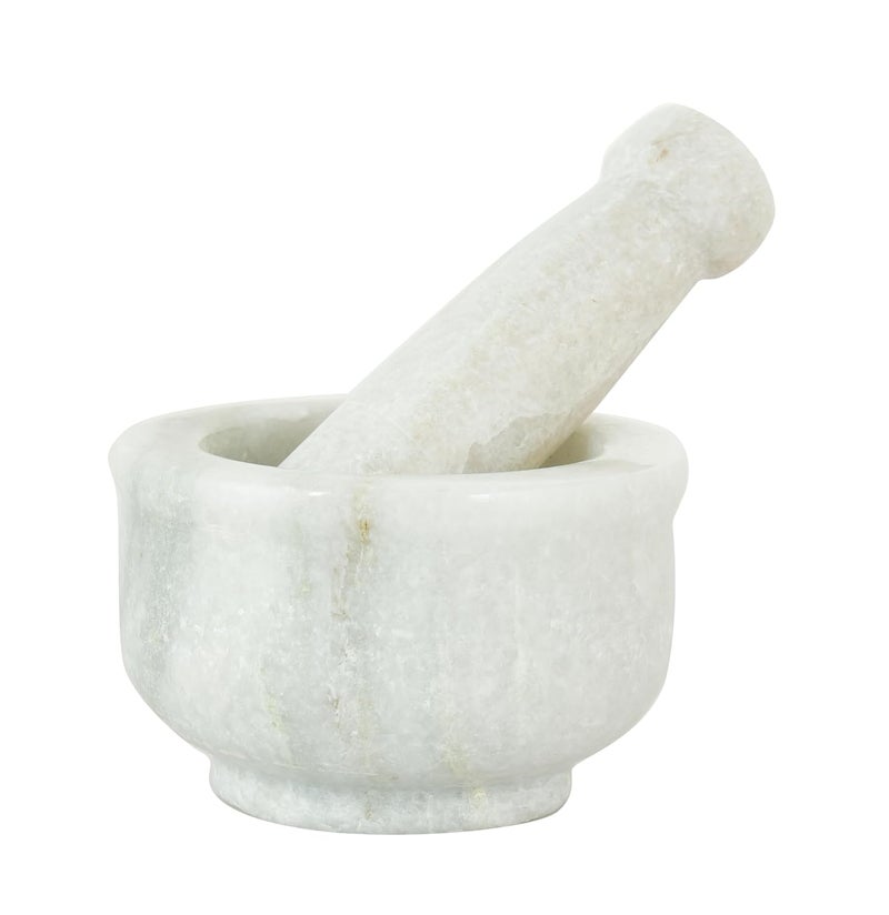 OGGN Mortar Pestle Set Imam Dasta Natural Stone Okhli Spice Mixer Kharal Kitchen Khalbatta Masher Ginger Garlic Crusher Masala Kutni for Cooking White Okhali Large - Image 1