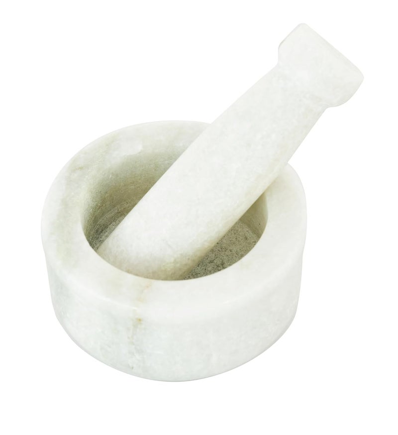 OGGN Mortar Pestle Set Imam Dasta Natural Stone Okhli Spice Mixer Kharal Kitchen Khalbatta Masher Ginger Garlic Crusher Masala Kutni for Cooking White Okhali Large - Image 5