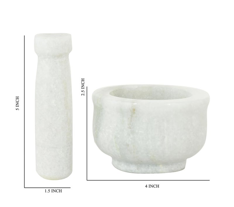 OGGN Mortar Pestle Set Imam Dasta Natural Stone Okhli Spice Mixer Kharal Kitchen Khalbatta Masher Ginger Garlic Crusher Masala Kutni for Cooking White Okhali Large - Image 3