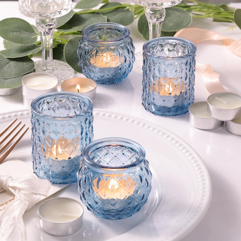 DARJEN 12Pcs Blue Votive Candle Holders- Glass Candle Holder for Vintage Decoration, Tea Lights Candle Holders for Wedding, Party Table Centerpieces & Gift - Image 3