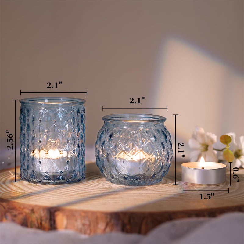 DARJEN 12Pcs Blue Votive Candle Holders- Glass Candle Holder for Vintage Decoration, Tea Lights Candle Holders for Wedding, Party Table Centerpieces & Gift - Image 2