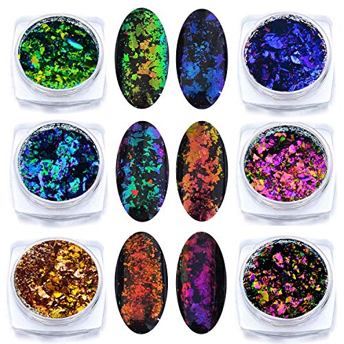 KUKA Iridescent Glitter Chameleon Nail Flakes Set Chrome Nail Powder Mirror Mermaid Effect Set 6 Jars (Dark Chameleon) - Image 1