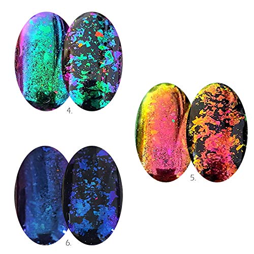 KUKA Iridescent Glitter Chameleon Nail Flakes Set Chrome Nail Powder Mirror Mermaid Effect Set 6 Jars (Dark Chameleon) - Image 4