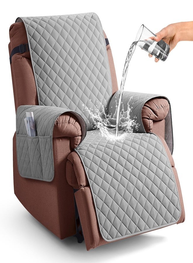 KinCam 100% Waterproof Recliner Chair Cover, Reclining Couch Covers for Pets, Dogs, Recliner Couch Slipcover Furniture Protector with Elastic Straps for Kids(30", Light Gray) - Image 1