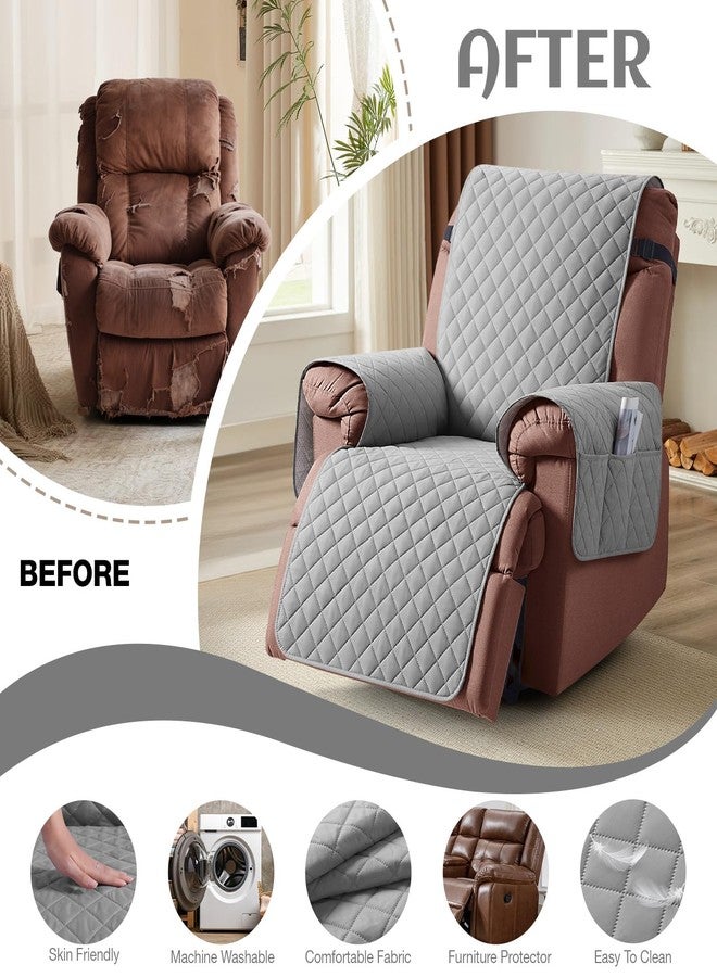 KinCam 100% Waterproof Recliner Chair Cover, Reclining Couch Covers for Pets, Dogs, Recliner Couch Slipcover Furniture Protector with Elastic Straps for Kids(30", Light Gray) - Image 5