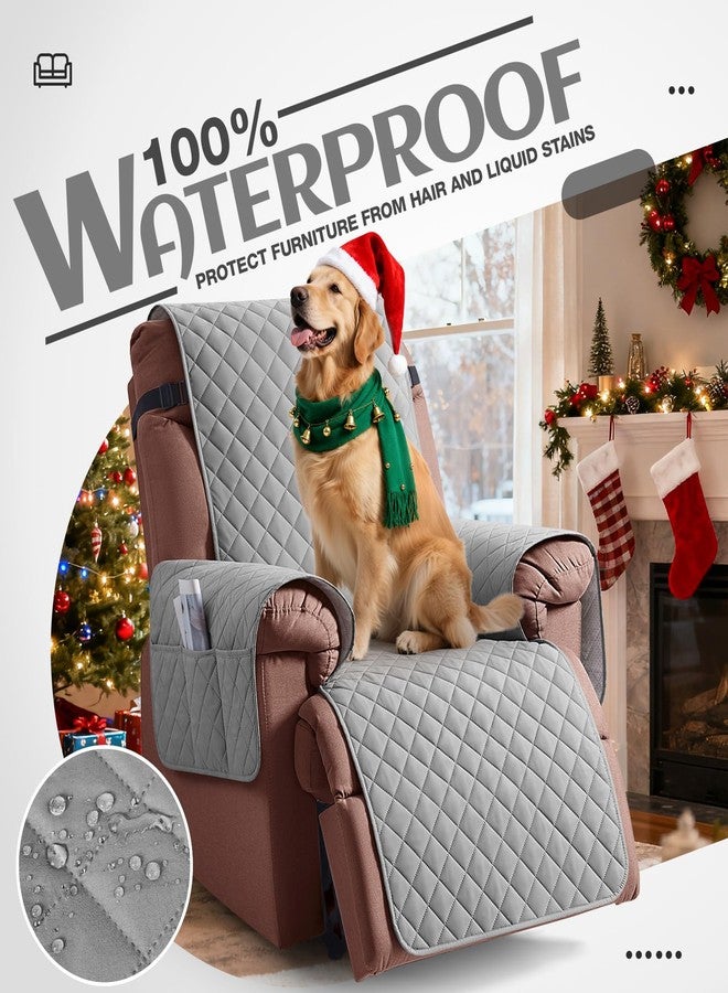 KinCam 100% Waterproof Recliner Chair Cover, Reclining Couch Covers for Pets, Dogs, Recliner Couch Slipcover Furniture Protector with Elastic Straps for Kids(30", Light Gray) - Image 2
