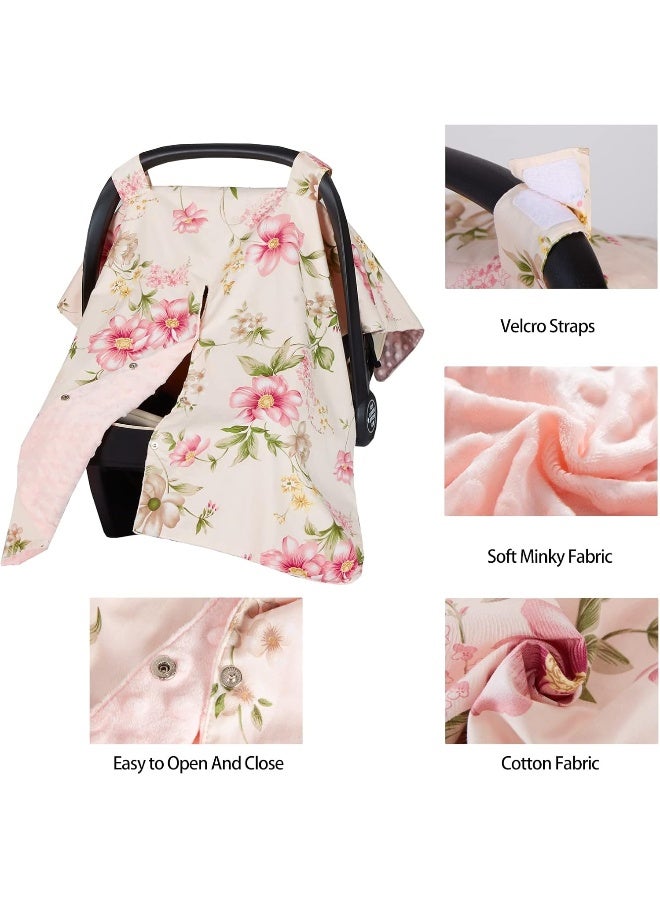 Insular Floral Car Seat Covers for Babies, Infant Minky Car Seat Canopy Cover for Boys Girls, Newborn Carseat Cover, Breasstfeeding Nursing Cover, Pink Flower - Image 3