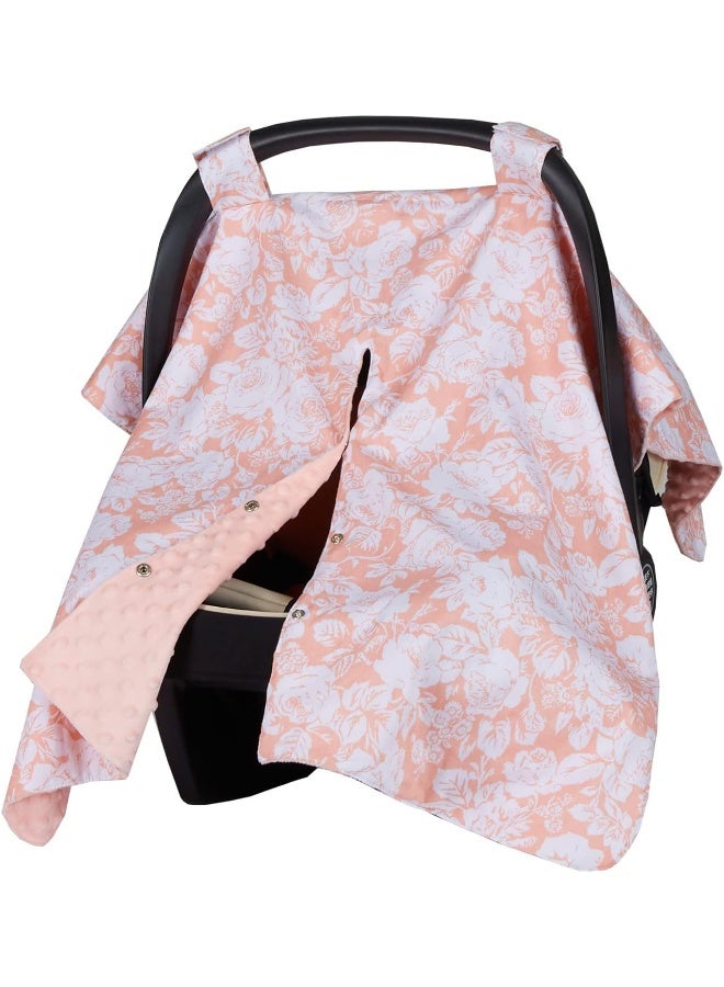Insular Floral Car Seat Covers for Babies, Infant Minky Car Seat Canopy Cover for Boys Girls, Newborn Carseat Cover, Breasstfeeding Nursing Cover, Pink Flower - Image 1