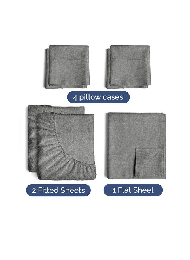 CGK Unlimited Split King 7 Piece Sheet Set - Comfy, Breathable & Cooling - Hotel Luxury Bedding for Women, Men, Kids & Teens - 1 Flat & 2 Fitted Sheet & 4 Pillowcases w/ Deep Pockets - Wrinkle Free - Heathered Grey - Image 2