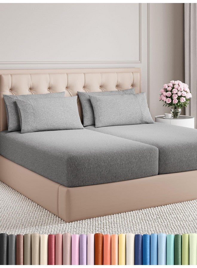 CGK Unlimited Split King 7 Piece Sheet Set - Comfy, Breathable & Cooling - Hotel Luxury Bedding for Women, Men, Kids & Teens - 1 Flat & 2 Fitted Sheet & 4 Pillowcases w/ Deep Pockets - Wrinkle Free - Heathered Grey - Image 1
