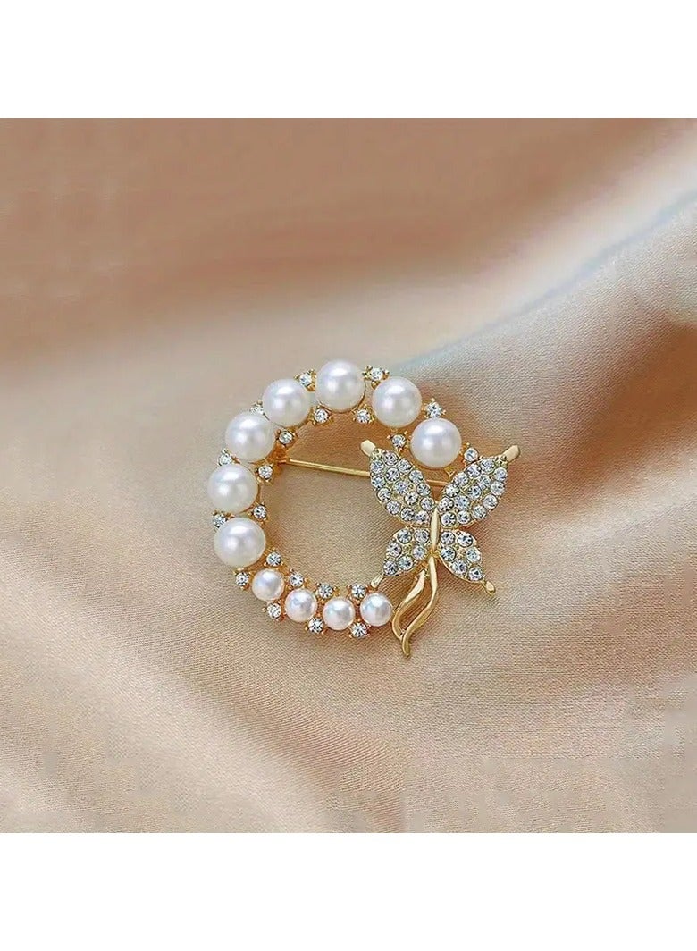 Goolsky [Durable Build] Elegant Golden Butterfly Brooch with Zirconia & Pearl Accents – Luxurious Round & Butterfly Design Alloy Pin for Women’s Fashion Accessories, Elegant Outfit Enhancement | Sophisticated Jewelry | Zirconia Embellishments  - Image 5