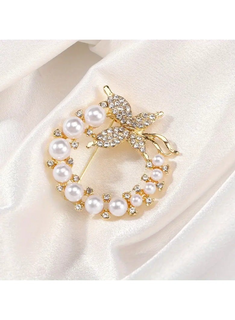 Goolsky [Durable Build] Elegant Golden Butterfly Brooch with Zirconia & Pearl Accents – Luxurious Round & Butterfly Design Alloy Pin for Women’s Fashion Accessories, Elegant Outfit Enhancement | Sophisticated Jewelry | Zirconia Embellishments  - Image 4