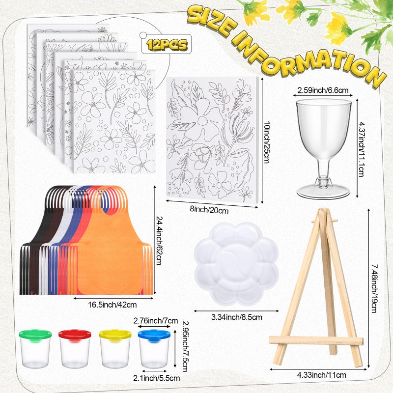 Sherr 96 Pcs 12 Sets Pre Drawn Canvas Kit for Painting Craft Sip and Paint Kit for Adults Pre Printed Canvas Painting Favor for DIY Birthday Gifts Adult's Date Party, 8 x 10 Inches(Flower) - Image 2