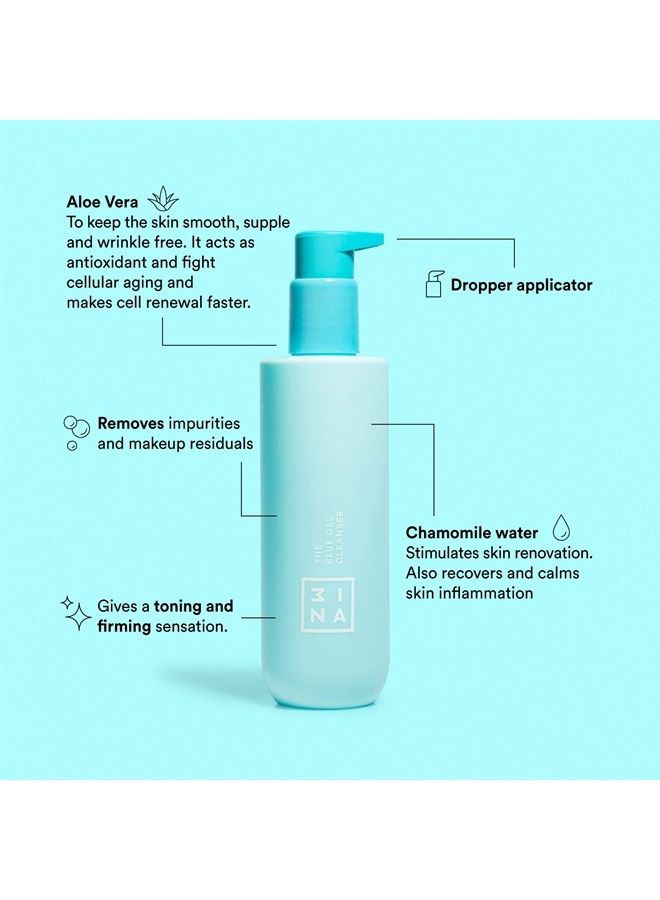 3INA MAKEUP - Vegan - Cruelty Free - The Blue Gel Cleanser - Blue - Makeup remover - Refreshing micellar formula - Aloe & Hamamelis - Smooths, calms, refresh and purifies skin  - Image 3
