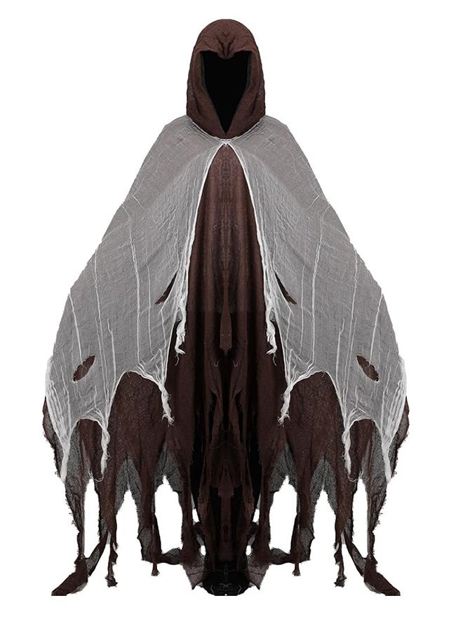 JCB CHIC Halloween Hooded Cloak，Scary Halloween Costumes for Adult Cosplay Props, Horror Robe Costume Masquerade Party，Loose Scary Grim Reaper Role Play Mesh Cape - Image 1
