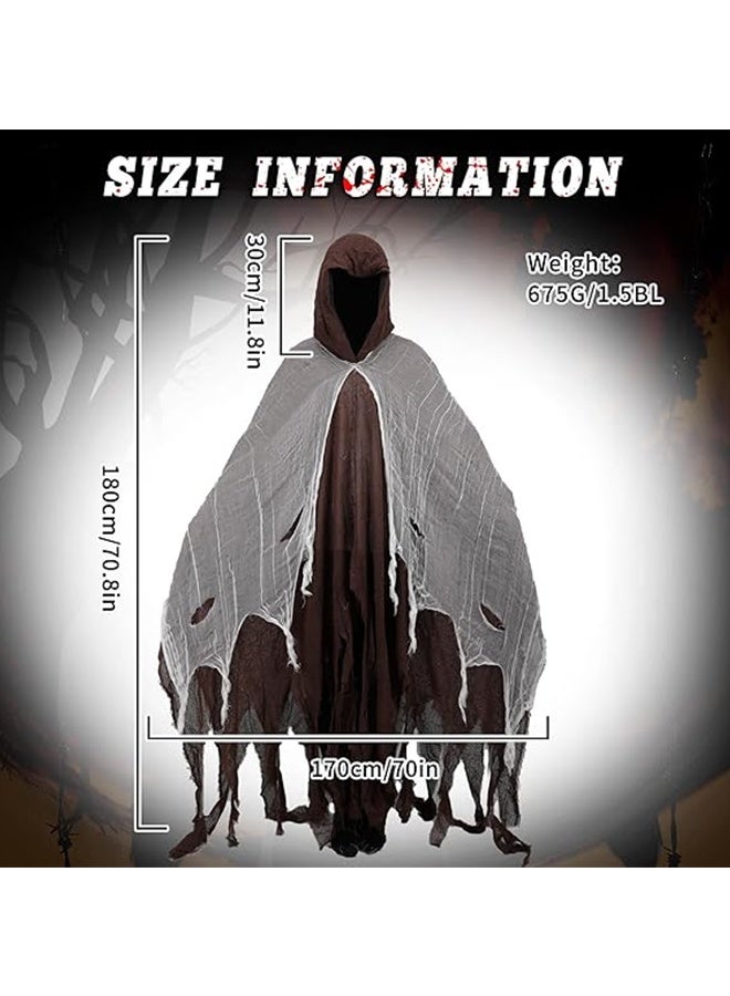 JCB CHIC Halloween Hooded Cloak，Scary Halloween Costumes for Adult Cosplay Props, Horror Robe Costume Masquerade Party，Loose Scary Grim Reaper Role Play Mesh Cape - Image 3