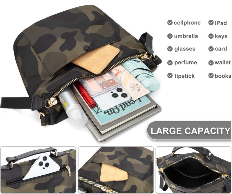 Nawoshow Nylon Crossbody Bag for Women Large Work Tote Bag Lightweight Waterproof Ladies Handbag with Strap (Army Green) - Image 5