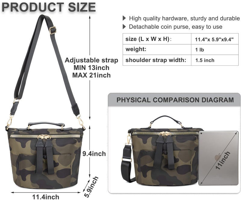 Nawoshow Nylon Crossbody Bag for Women Large Work Tote Bag Lightweight Waterproof Ladies Handbag with Strap (Army Green) - Image 4