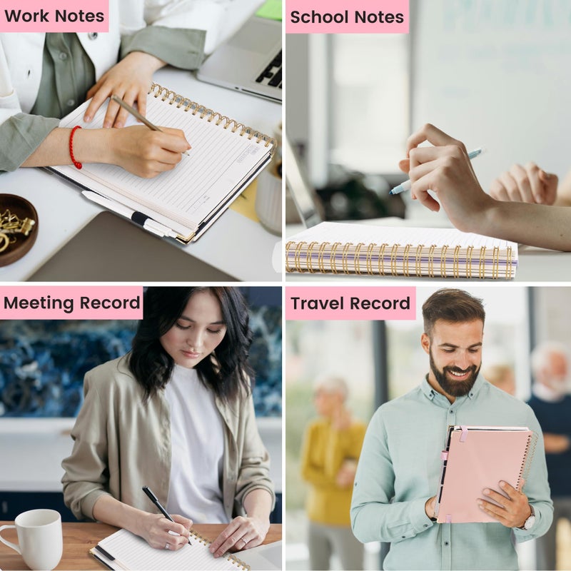 FLYING EAGLE Leather Spiral Notebooks for Work 5 Subject Notebook College Ruled with Dividers Pen, 360 Pages B5 Hardcover Lined Journals for Women Men Writing,Pink - Image 5