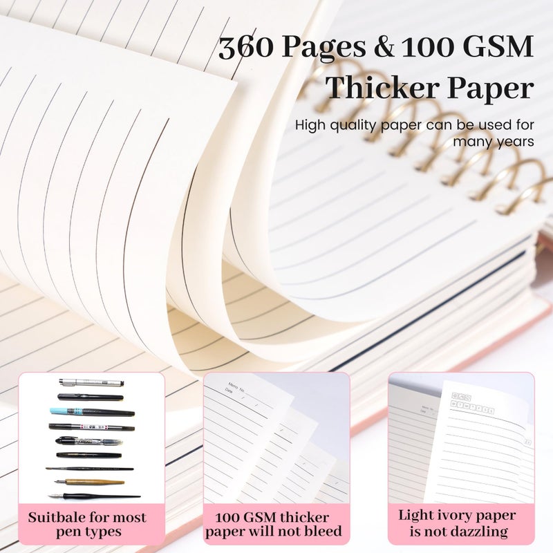 FLYING EAGLE Leather Spiral Notebooks for Work 5 Subject Notebook College Ruled with Dividers Pen, 360 Pages B5 Hardcover Lined Journals for Women Men Writing,Pink - Image 4