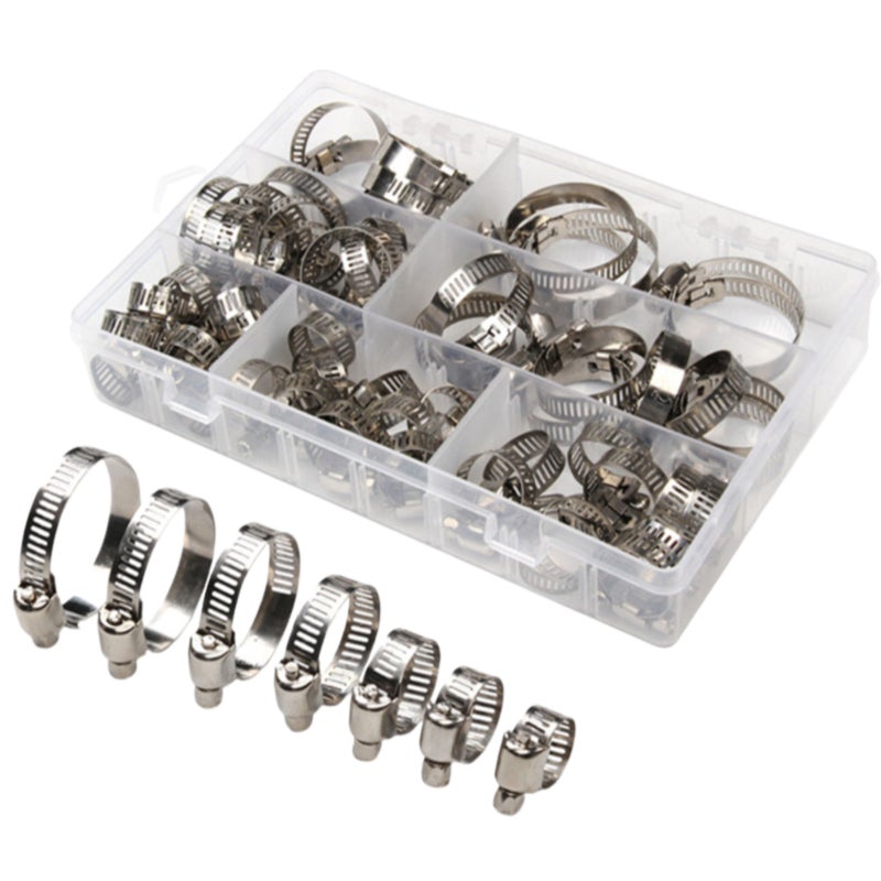 60pcs boxed stainless steel clamp joint American throat clamp pipe clamp oil pipe clamp    Silver - Image 1