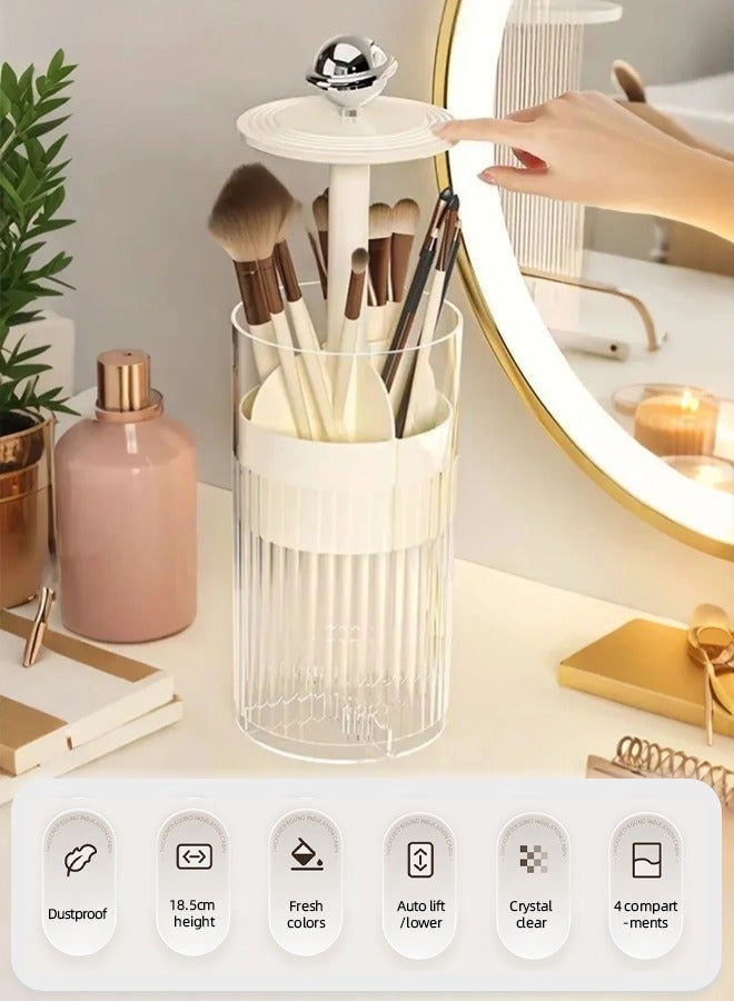 Sunnaltree Liftable Makeup Brush Holder with Lid, Cosmetic Storage Box, Clear Dustproof Makeup Brushes Organizer for Vanity Desktop Bathroom Countertop (Transparent White) - Image 3