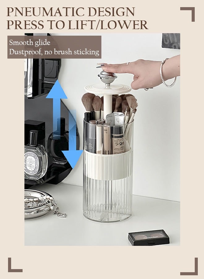 Sunnaltree Liftable Makeup Brush Holder with Lid, Cosmetic Storage Box, Clear Dustproof Makeup Brushes Organizer for Vanity Desktop Bathroom Countertop (Transparent White) - Image 4