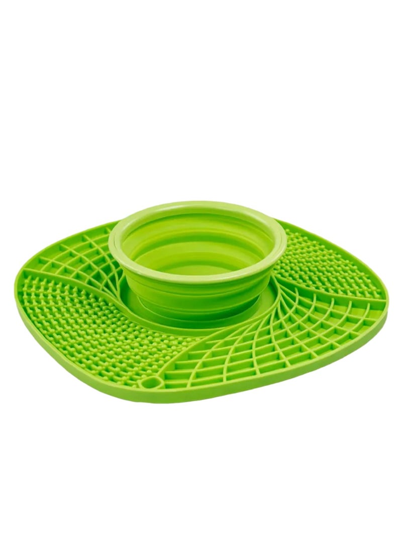 حصيرة سنفل من السيليكون مع وعاء ماء، حصيرة لعق للكلاب والقطط، حصيرة تغذية بطيئة 3 في 1 مع شفط قوي، وعاء طعام متين قابل للغسل في الغسالة للأكل البطيء للكلب لتناول الطعام بسرعة - Image 1