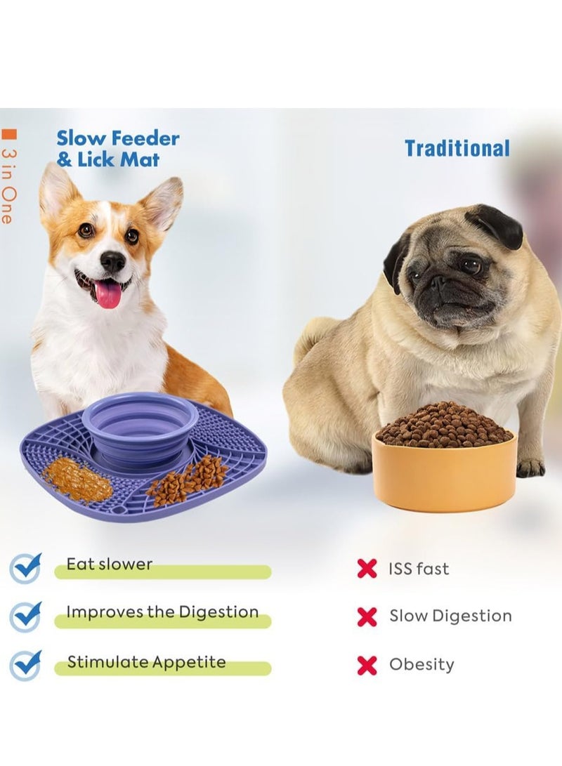 حصيرة سنفل من السيليكون مع وعاء ماء، حصيرة لعق للكلاب والقطط، حصيرة تغذية بطيئة 3 في 1 مع شفط قوي، وعاء طعام متين قابل للغسل في الغسالة للأكل البطيء للكلب لتناول الطعام بسرعة - Image 3