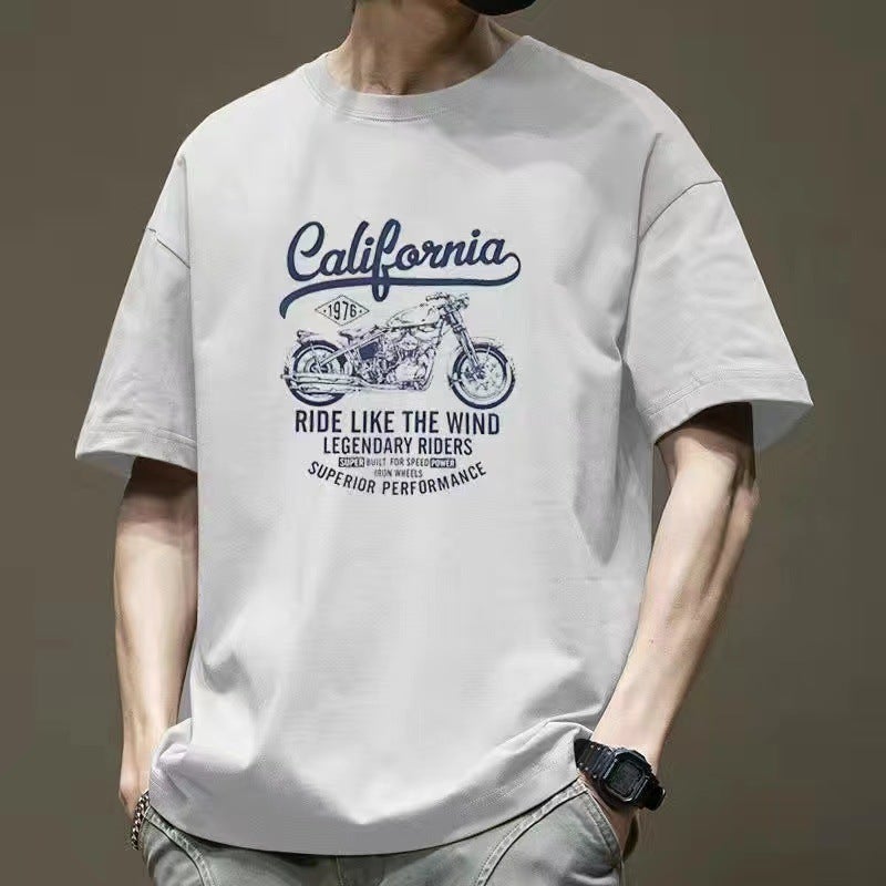 All-Match Short-Sleeved T-Shirt Men's 2025 Summer Loose Fashionable Brand Instagram Style Fashionable Pure Cotton Men's Half-Sleeved Top T-Shirt - Image 1