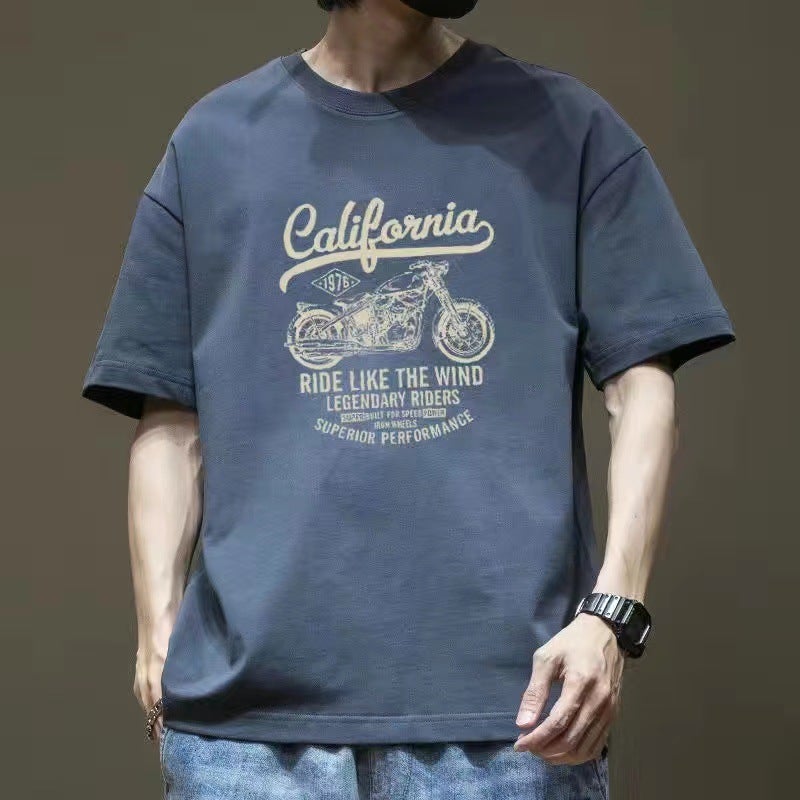 All-Match Short-Sleeved T-Shirt Men's 2025 Summer Loose Fashionable Brand Instagram Style Fashionable Pure Cotton Men's Half-Sleeved Top T-Shirt - Image 2