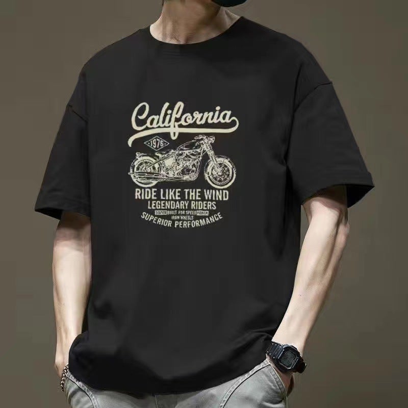 All-Match Short-Sleeved T-Shirt Men's 2025 Summer Loose Fashionable Brand Instagram Style Fashionable Pure Cotton Men's Half-Sleeved Top T-Shirt - Image 5