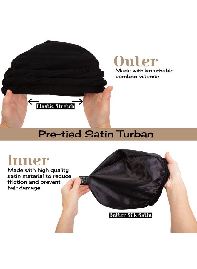 CAPLORD Silk Satin Lined Halo Turban Head Wrap Pretied Skull Cap For Men And Women Sleeping Bonnet Hair Cover Chemo Hair Loss Hat Black - Image 2