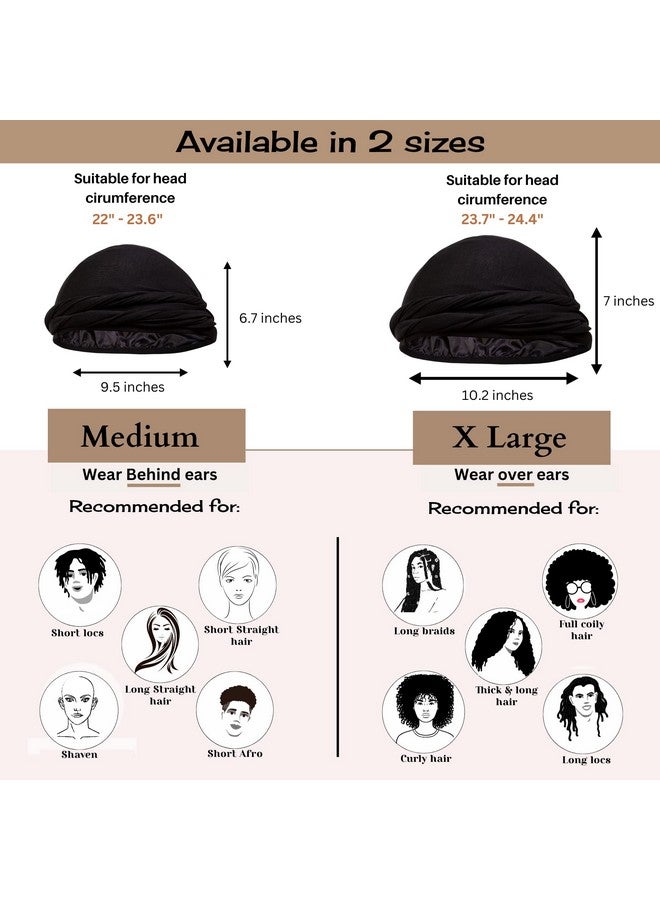 CAPLORD Silk Satin Lined Halo Turban Head Wrap Pretied Skull Cap For Men And Women Sleeping Bonnet Hair Cover Chemo Hair Loss Hat Black - Image 3